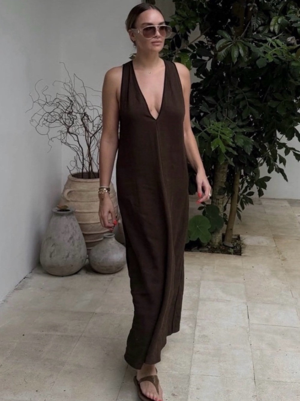 NWT Zara ZW Collection Linen Blend Midi Dress Chocolate